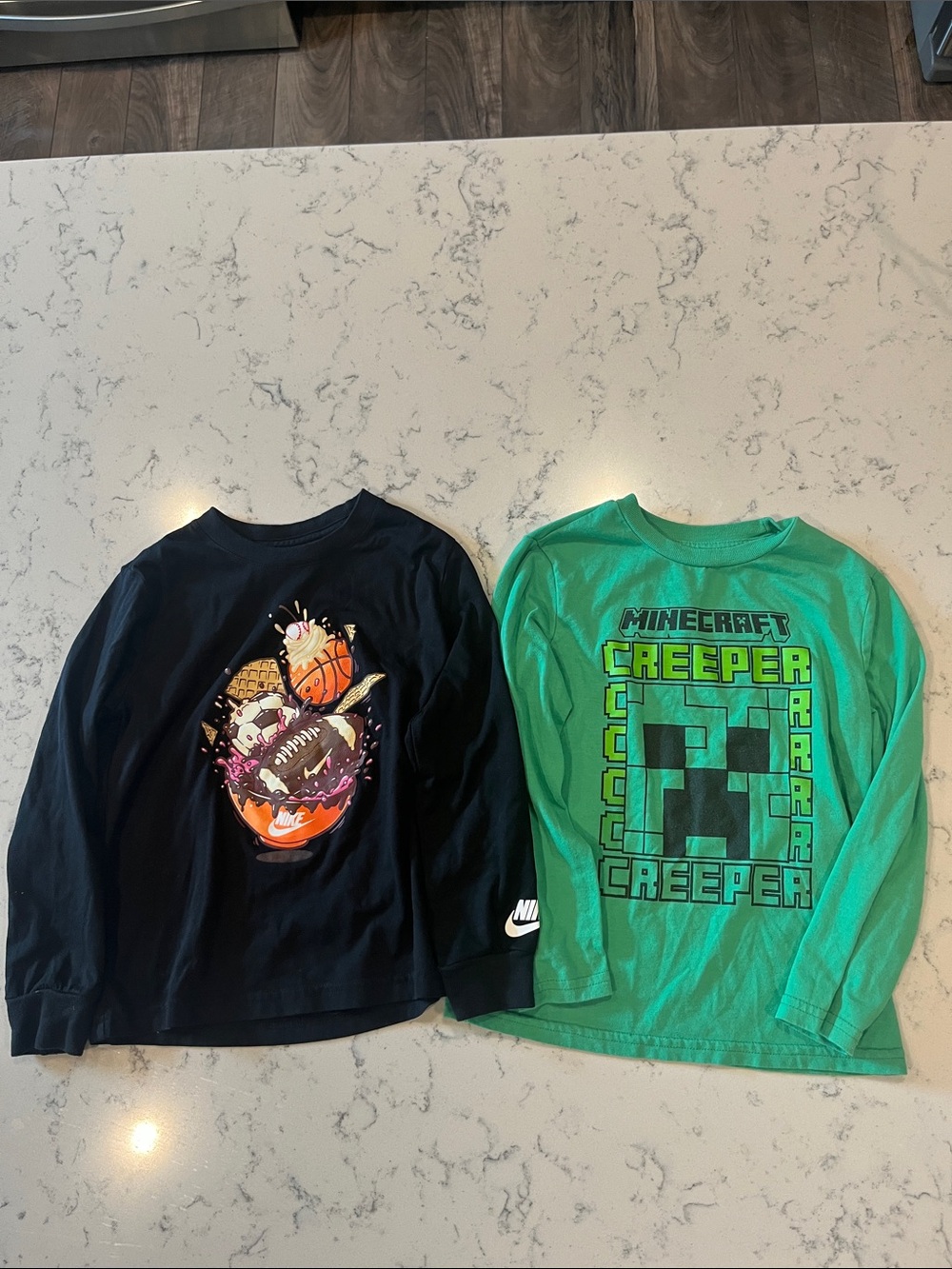 Minecraft Green Creeper Long-Sleeve Tee & Black Graphic Long-Sleeve Tee (Kids)